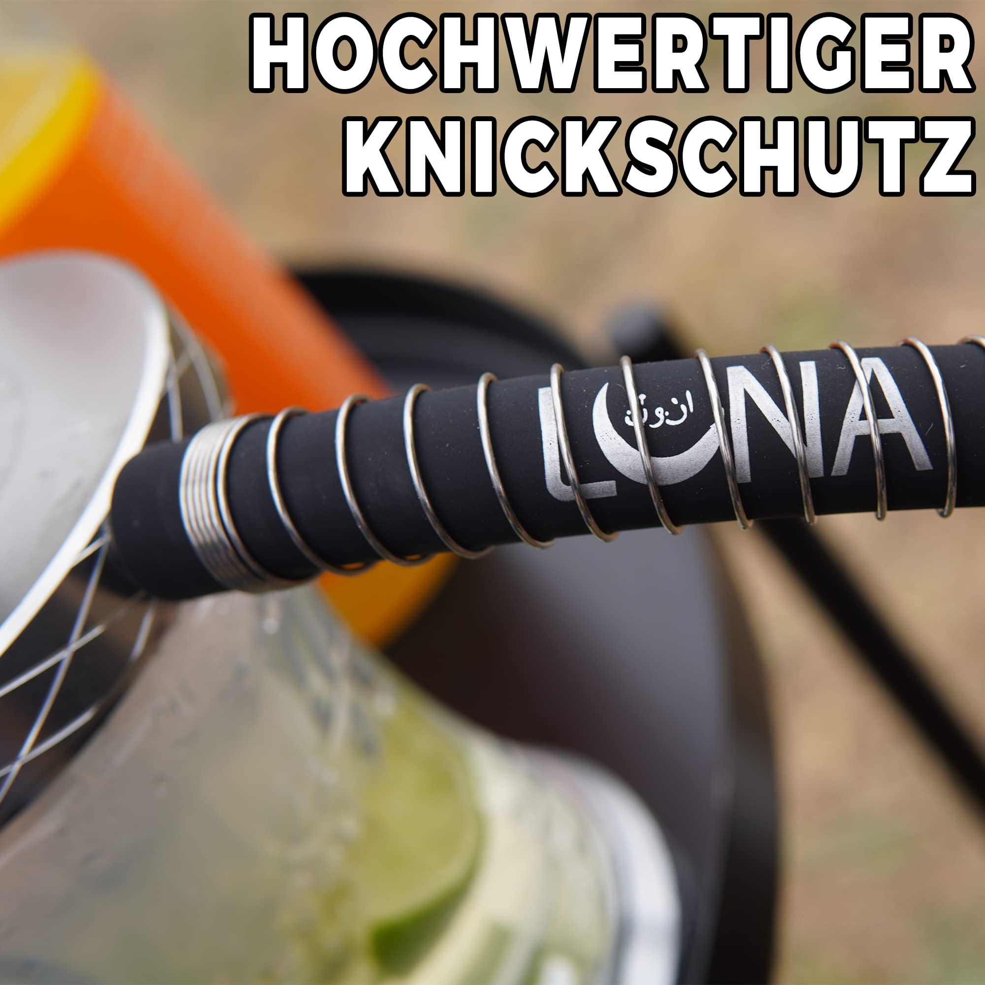 Luna Vacanza - Shisha de aluminio y acero inoxidable, pipa de agua, cabezal de chimenea, juego completo, tubo de inmersión con difusor, manguera de silicona, boquilla de aluminio, color negro