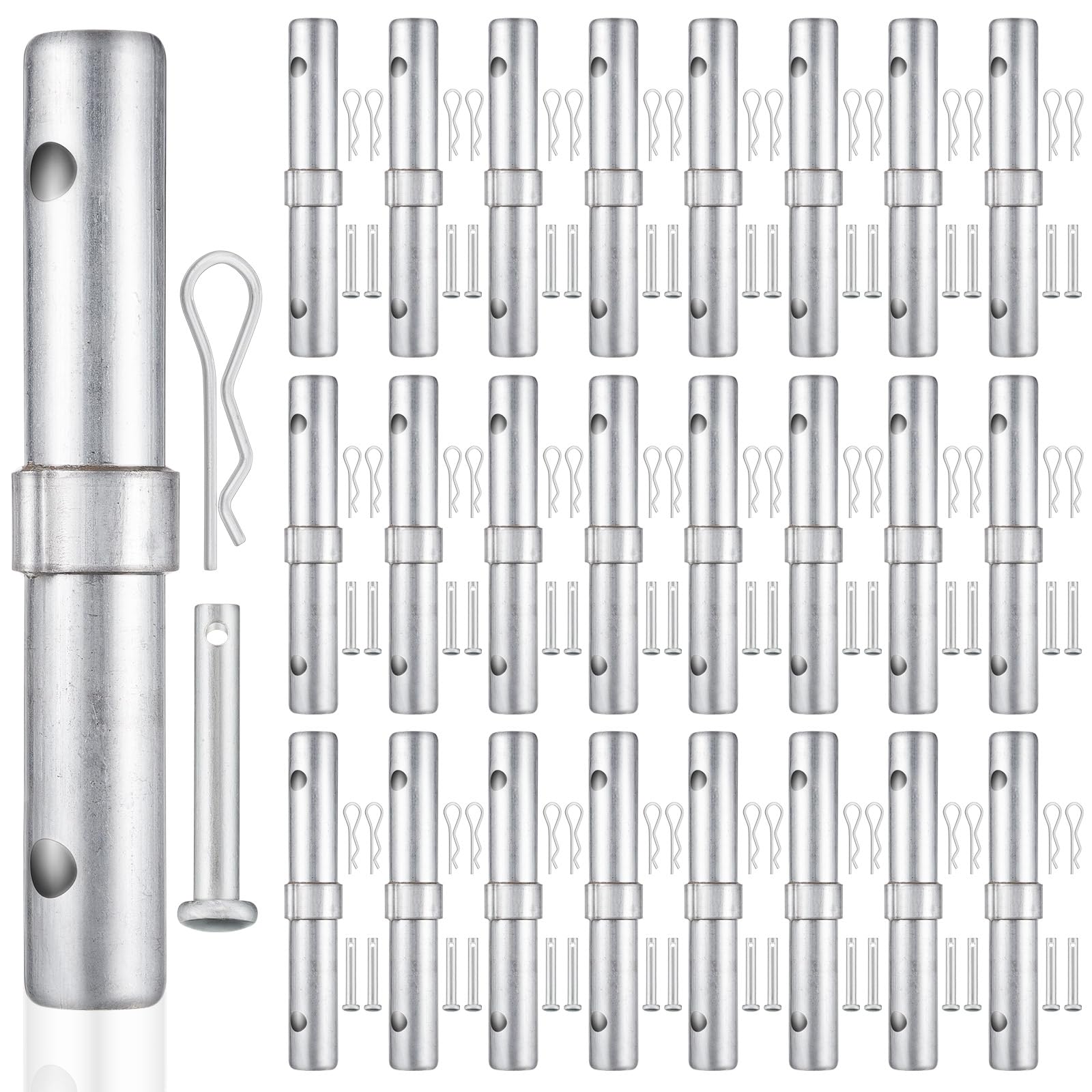 24 Pack Scaffolding Coupling Pins 1-1/4" OD x 9" L Heavy Duty Scaffolding Pins with 1" Collar and 48 Spring Retainers Locking Scaffold Connecting Rod Accessories
