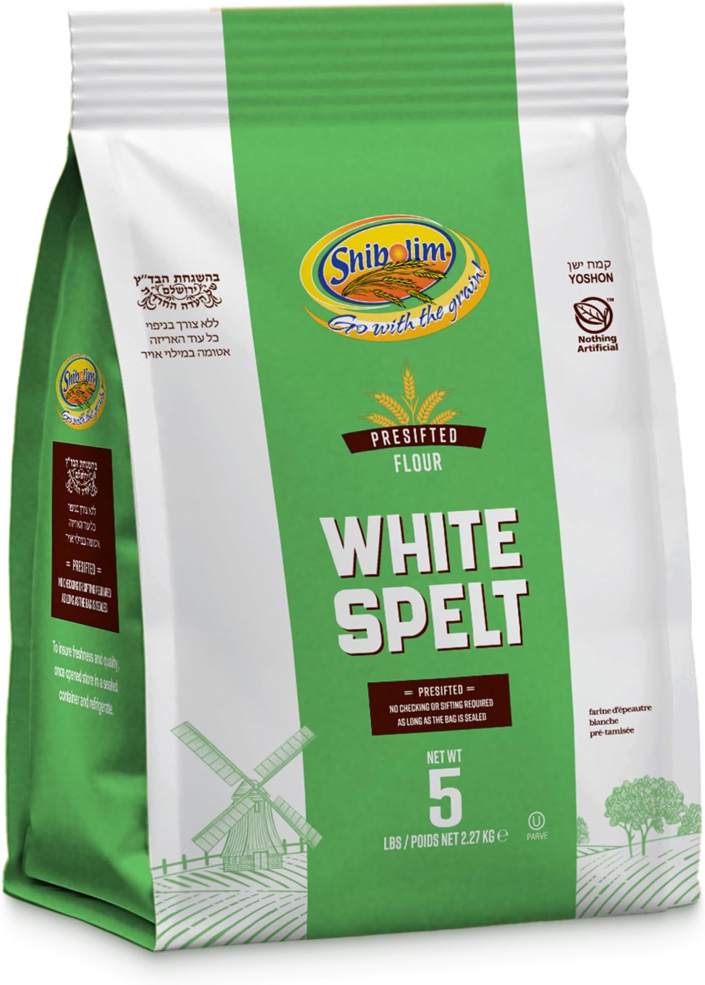 Shibolim White Spelt Flour, 5lb | Triple Sifted | 100% Whole Grain | Great for Sourdough Bread | Certified Kosher