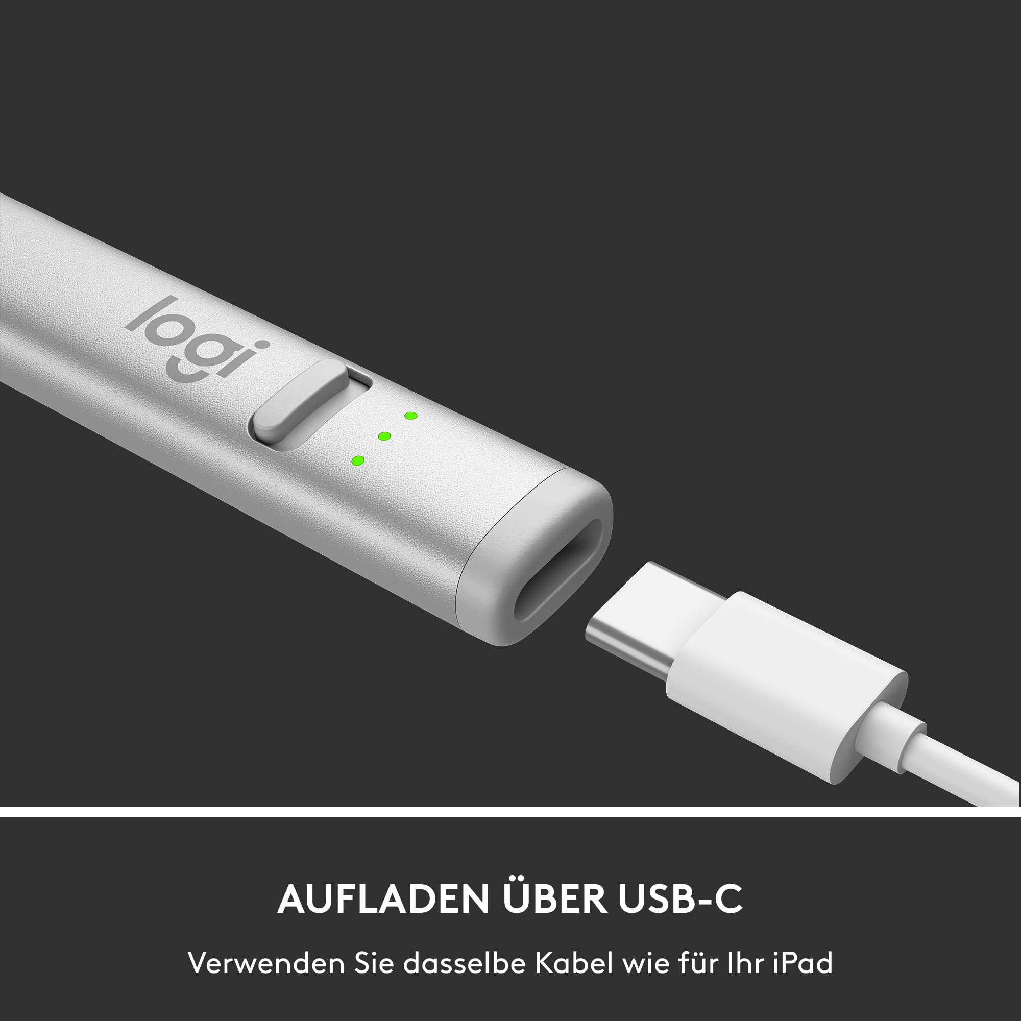 Logitech 914-000074 Crayon - Digitaler Zeichenstift für iPad mit Apple Pencil Technologie, pixelgenauer ohne Verzögerung, Smart Tip mit Schnellladung über USB-C, Silver