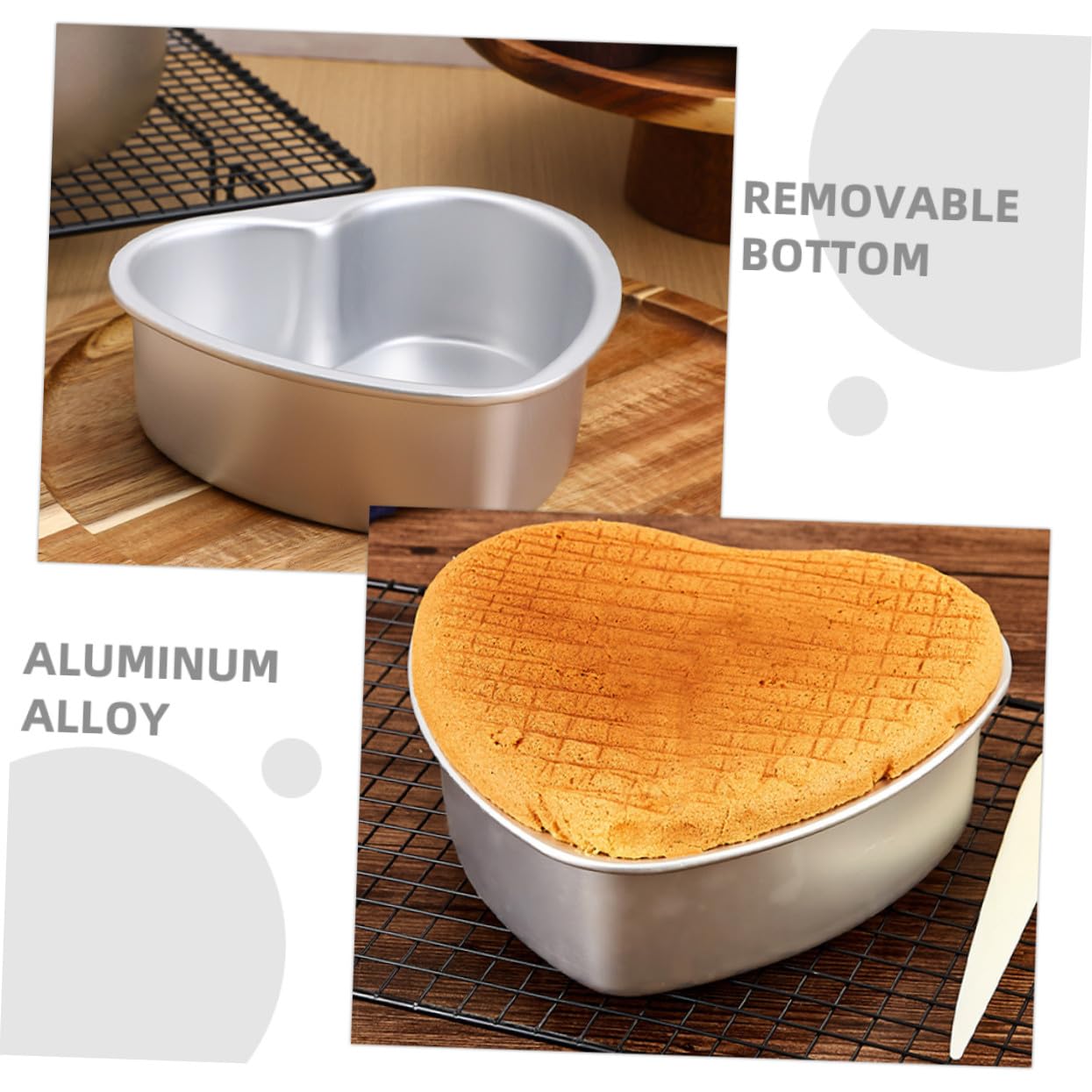 VALICLUD Molde para Pastel en Forma de Corazón 7 Pulgadas Aluminio con Base Extraíble Diseño Multiusos para Hornear Mini Tartas Cumpleaños Bodas Set de 2 Piezas