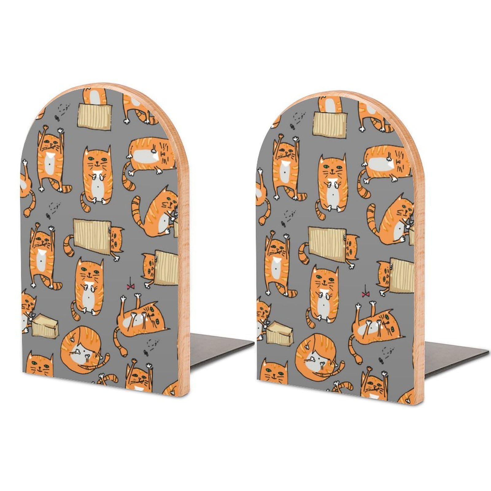 Cmagnifico Style One Pair Book Ends For Shelves, Orange Cats Bookends For Office And School