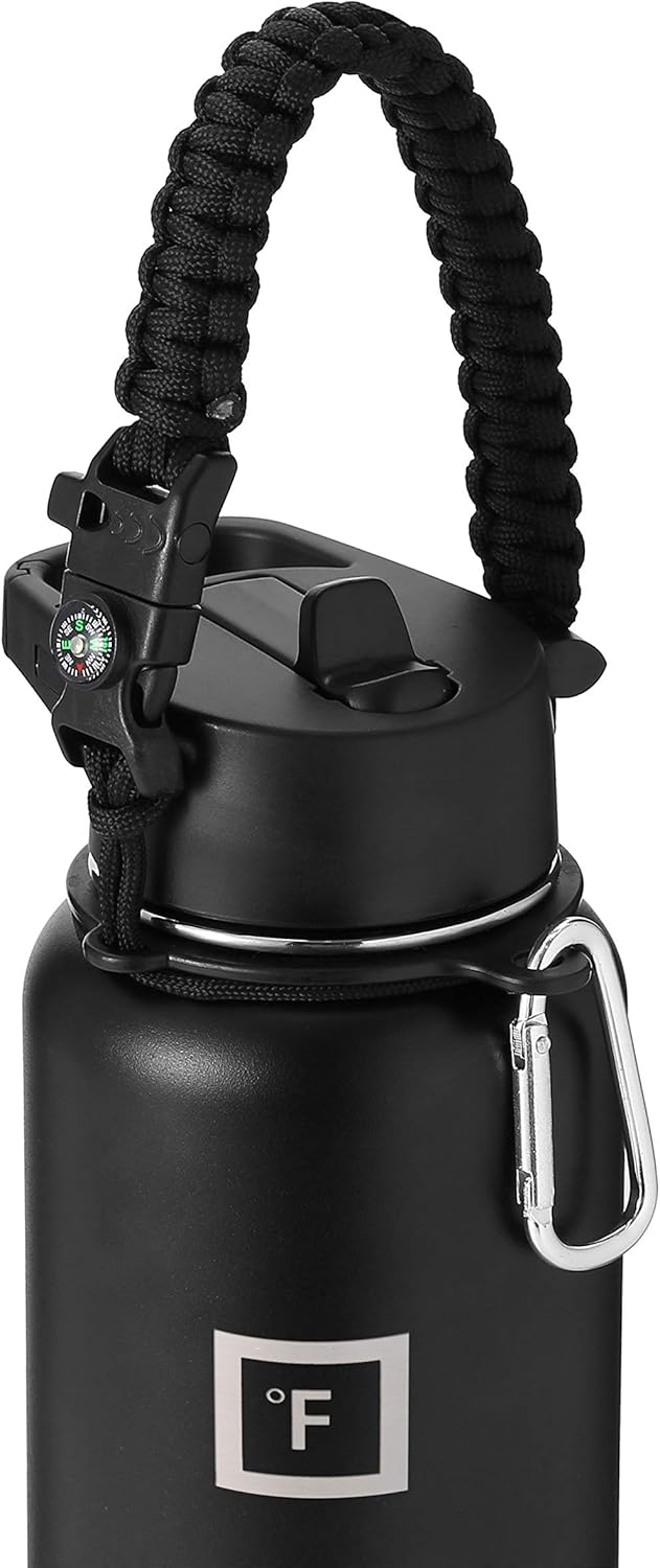 IRON °FLASK Paracord Handle - Fits Wide Mouth Water Bottles - Durable Carrier, Secure Accessories, Strap Cord, Safety Ring, and Carabiner - Seven Core Paracord Bracelet : Sports & Outdoors