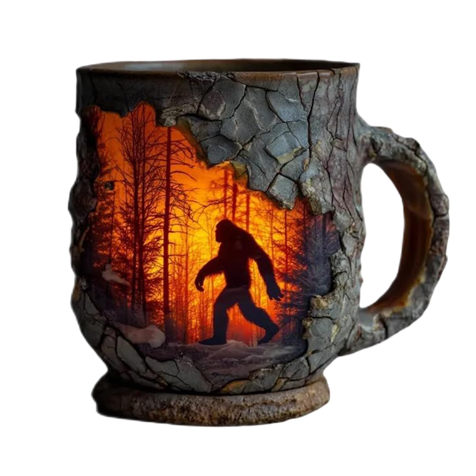 Mug feu de camp 3D écorce d'arbre : tasse en céramique rigolo pour le café