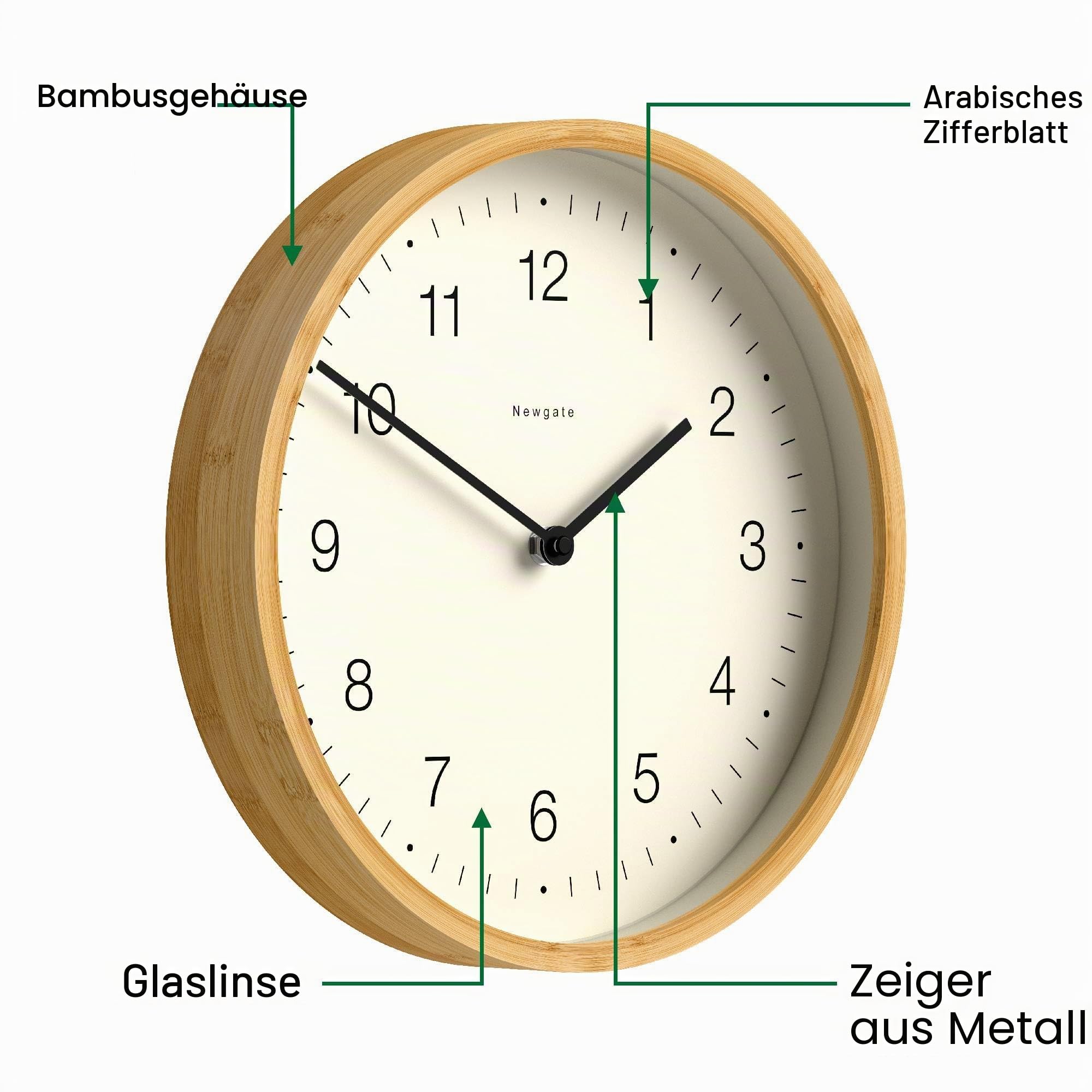 NEWGATE® Bali Wanduhr | Skandinavisch inspirierte bambusuhr | 30cm | Modernes, minimalistisches Design für küche, Wohnzimmer oder büro