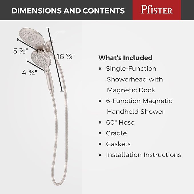 Regadera de Mano y Cabezal de Ducha Pfister HydroFuse, 6 Funciones, 2.5 GPM, Níquel Cepillado miniatura 3
