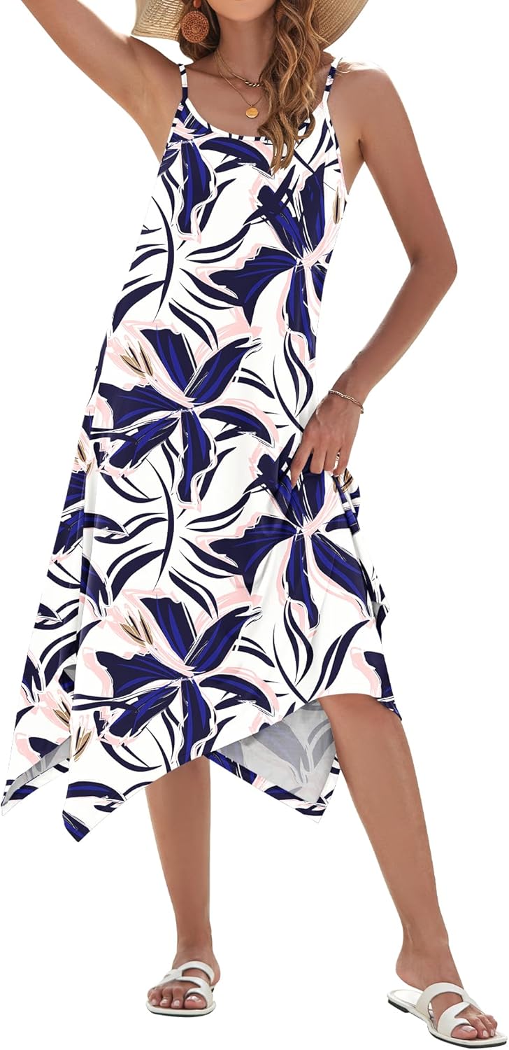 AUSELILY Women's Summer Dresses 2026 Casual Sleeveless Spaghetti Strap Sundress Asymmetrical Midi Dress with Pockets - Image 3