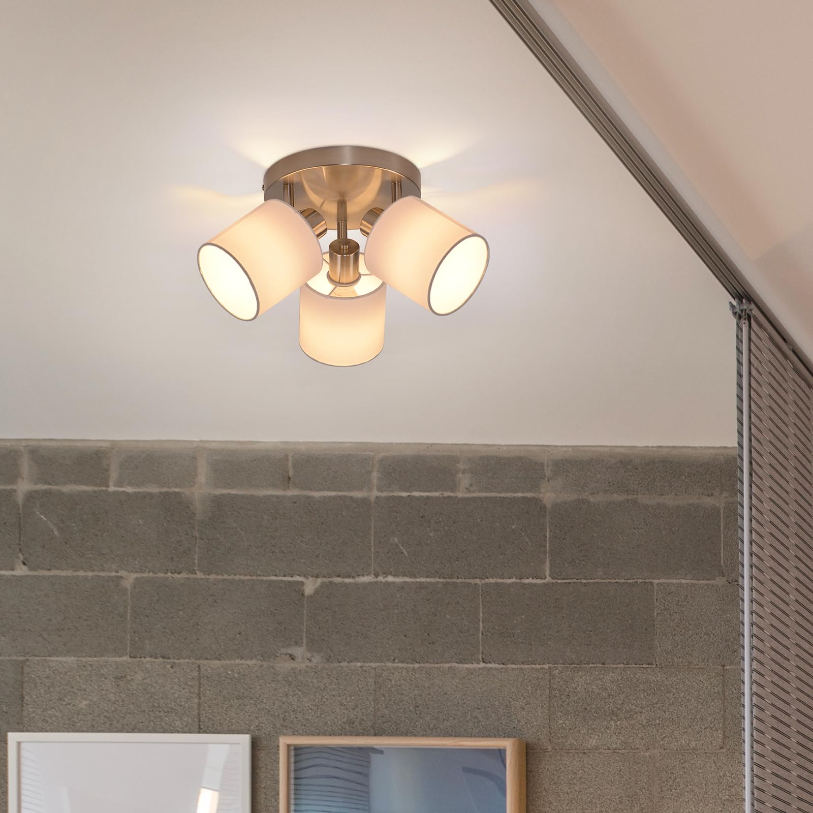 Glitzerlife Faretti da Soffitto 3 Luce Plafoniera Lampada da Soffitto | Argento Orientabili Faretto da Parete Moderna E14 Luci da Soffitto per Soggiorno Cucina camera da letto Lampadina Non Incluse