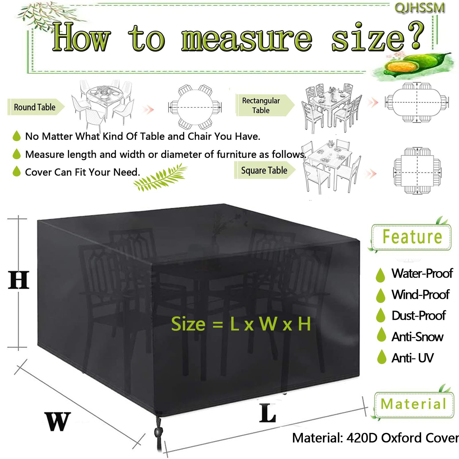 QJHSSM Fundas Para Muebles De Patio, Impermeables, Para Exteriores, Resistentes A Los Rayos UV-anti 420D