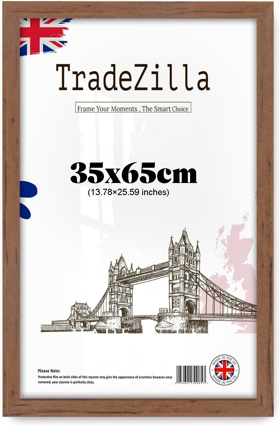 Tradezilla Walnut 35X65cm Mdf Wood Wall Frame | Modern Style Photo Frame With Perspex | Perfect For Living Room, Bedroom & Office Art Décor - (Walnut)