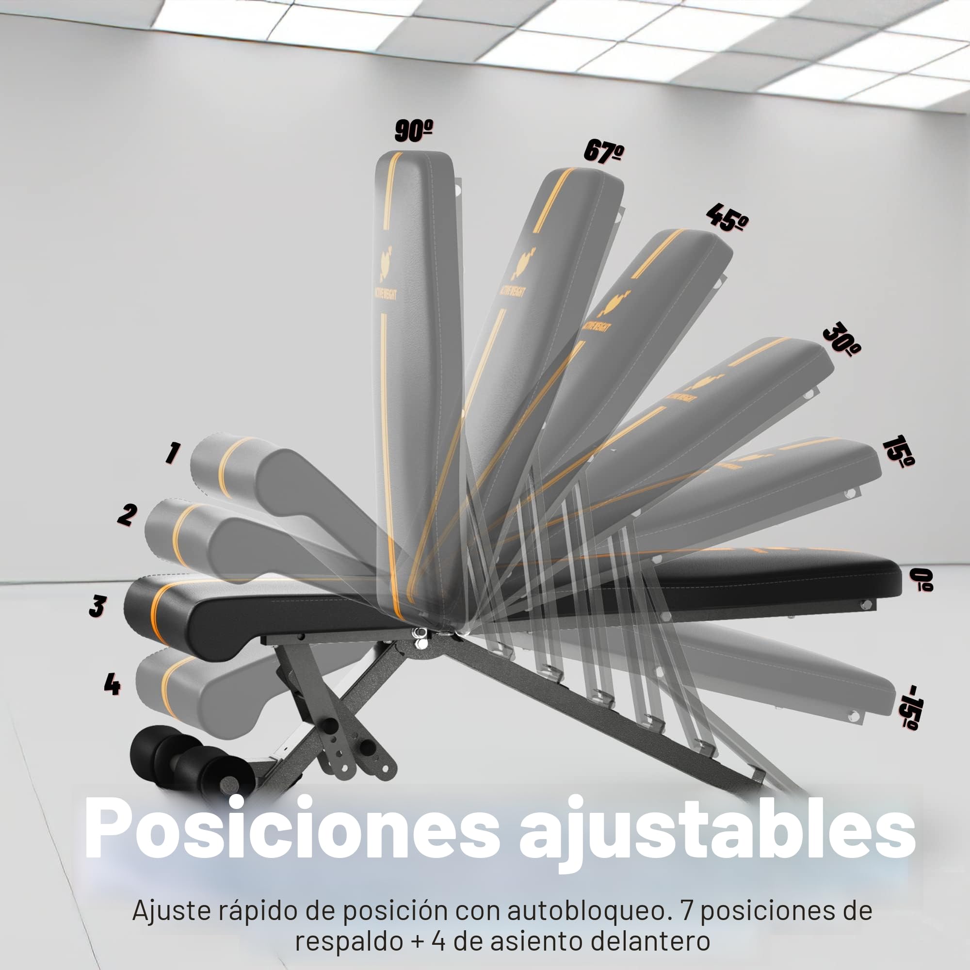 Banco de pesas ajustable plegable | 90 grados, pendiente, inclinado | Premontado | Juego de pesas | Bancos de gimnasio negros | Entrenamiento de cuerpo completo