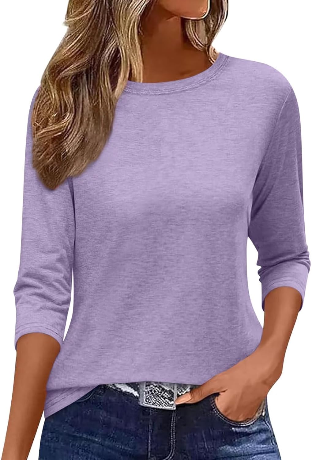 EADINVE Womens 3/4 Length Sleeve T-Shirts Casual Crewneck Tops Shirts Basic Tee Blouses 2024 Loose Fit Pullover
