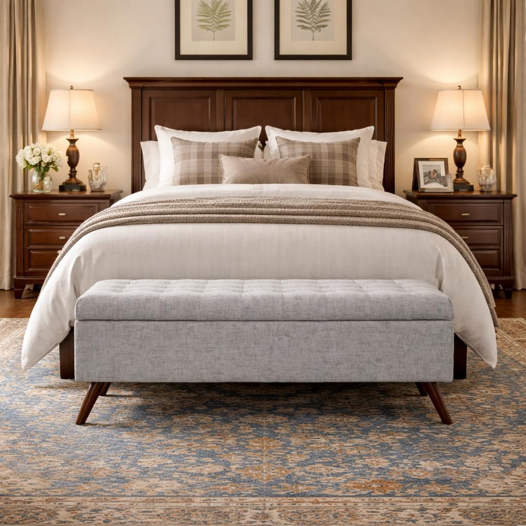 HomePop Modern Tufted Storage Bench|Homepop Home Décor|Bench with Storage for Living Room & Bedroom - Gray Woven