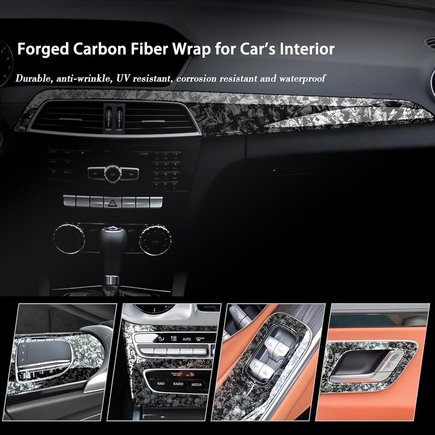 Forged Carbon Fiber Vinyl Wrap for Cars, High Gloss Crushed Stone Car Wrap Vinyl Roll, PVC Self-Adhesive DIY Auto Sticker Decal(Silver, 1ft x 10ft)