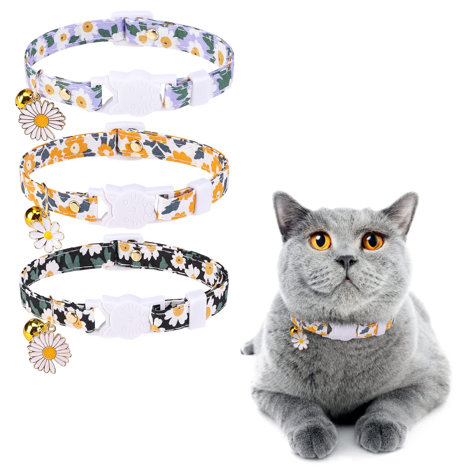 Collares de gato con campanas y abalorios, collar de hebilla de seguridad ajustable personalizado para gatitos, gatos, niñas y niños