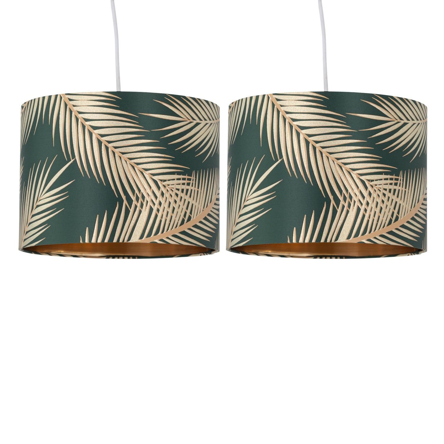 Set of 2 Dark Green with Gold Embossed Leaf Detail 25cm Ceiling Pendant Lightshades or Table Lamp Shades