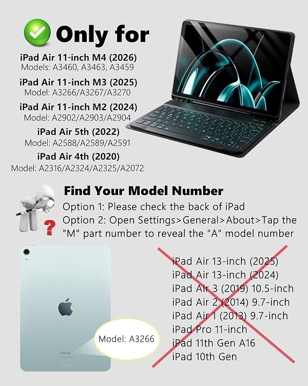 for iPad Air 11-inch/ 5th/ 4th Gen Keyboard Case with Mouse - Blue by TUNKARMOR - Used condition - Image 9