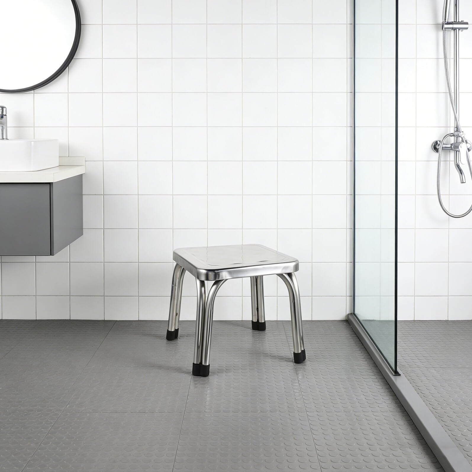 Taburete de Acero Inoxidable Antideslizante 22 Cm, Banco Compacto para Ducha y Baño, Asiento Resistente para Adultos y Personas Mayores, Uso Doméstico Baño Seguro
