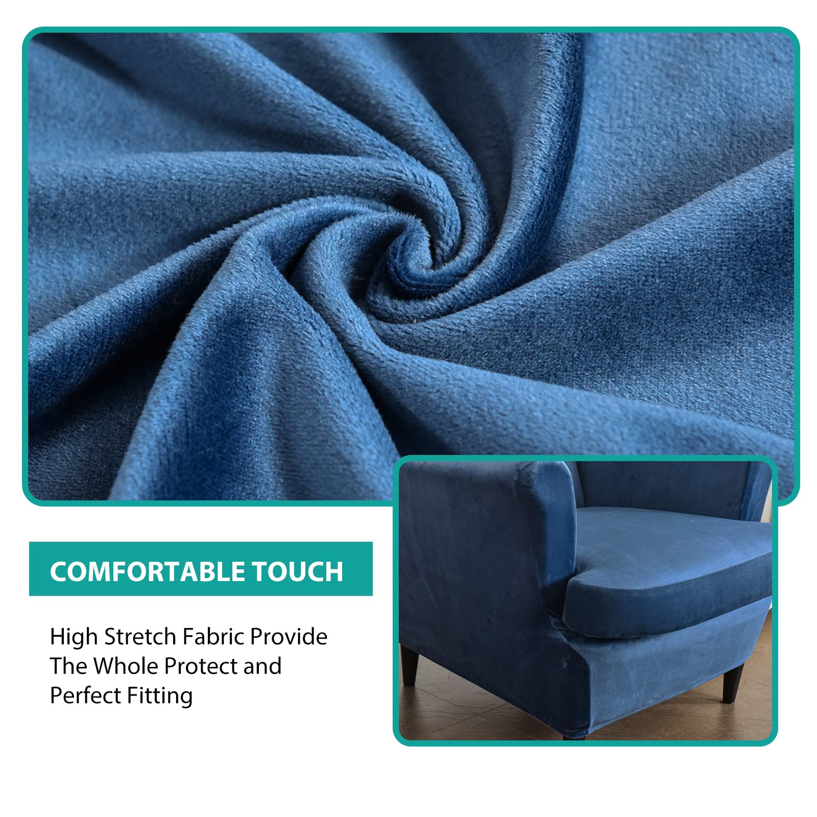 Copripoltrona con orecchie con Fodera per Cuscino Copripoltrona 1 Posto Tinta unita 2-Pezzi MorbidoCopripoltrona Relax Elasticizzato Copri Divano-blu scuro