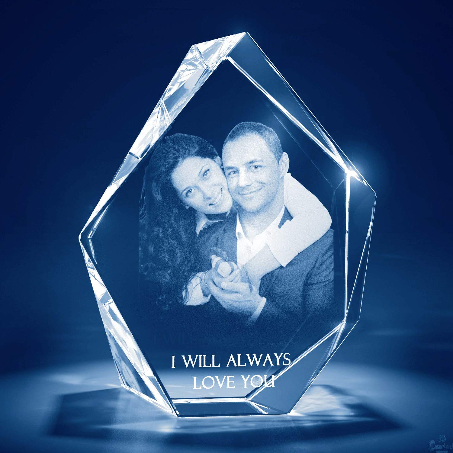 3D Laser Personalized Crystal Prestige with a Free LED Base, Custom Engraving (Medium)