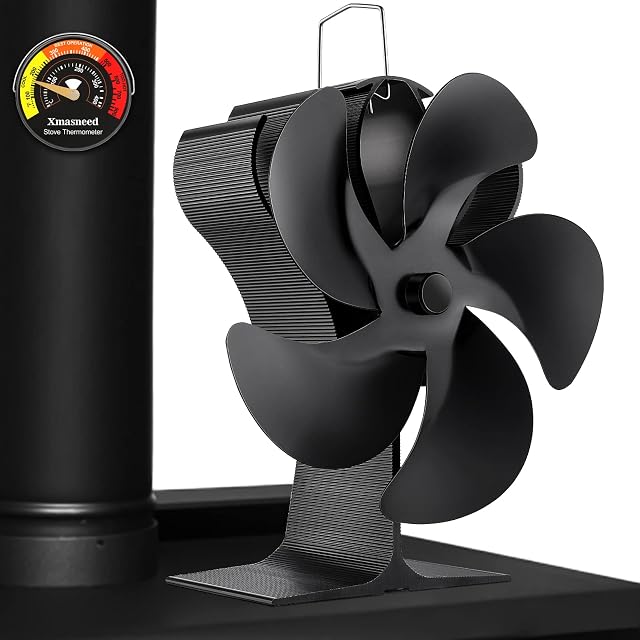 Xmasneed Log Burner Fan, 5 Blade Stove Fan, Silent Operation Fan for Wood Burning Stove, Woodburner Fan for Wood/Log Burners/Fireplace Fan/Increased Efficient for Large Room Heat Distribution