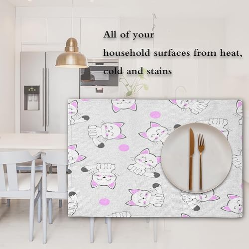 Miniatura 7 de Juego de 4 manteles individuales con diseño de gatos encantadores, lavables, impermeables, para fiestas, hogar, comedor, decoración de mesa de 18 x