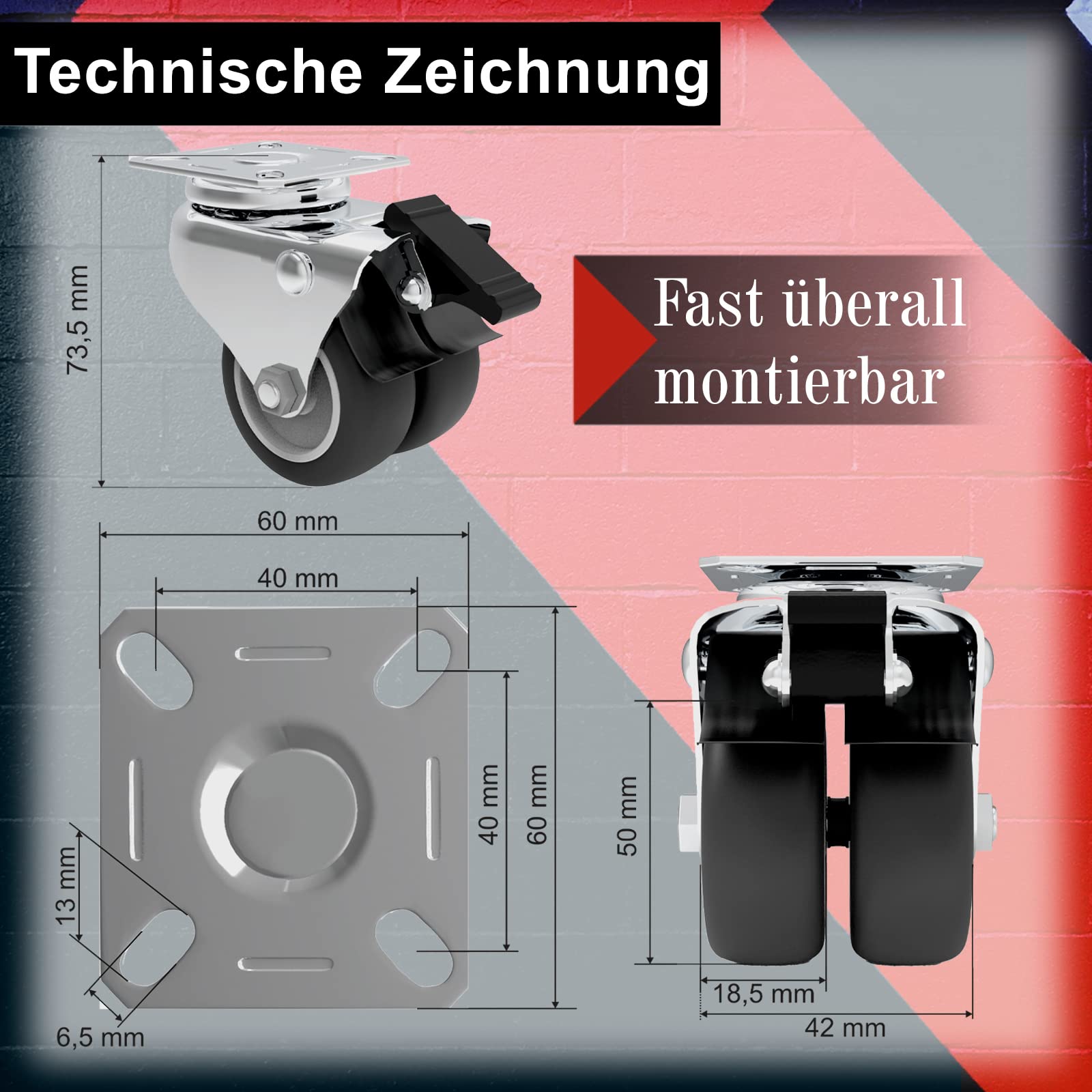 Roulettes Meubles Priostahl Lot De 4 Roulettes 80mm Avec Freins - Bleu - Pour Meubles, Établi, Appareils Roulants - Qualité Industrielle Accessoire