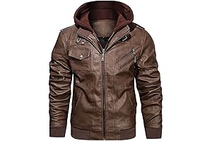 HOOD CREW stand collar PU faux leather zip-up-motorcycle-bomber-jacket