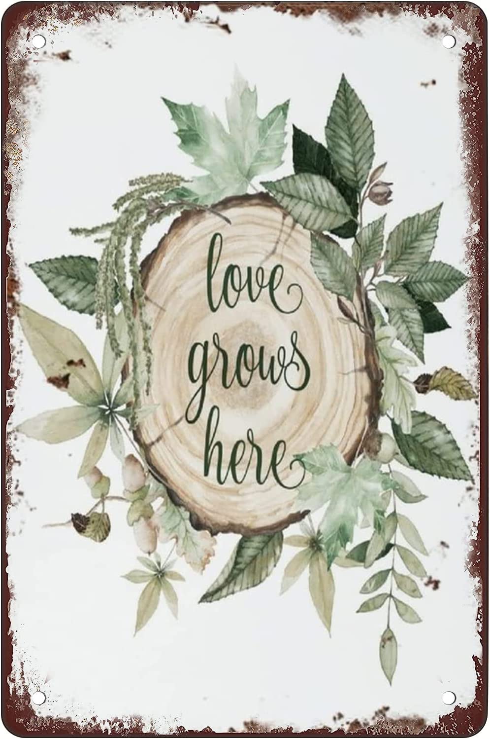 peiyeety Creative Tin Sign Retro Love Grows Here Metal Tin Sign Funny Novelty Metal Sign Retro Wall Decor for Home Gate Garden Bars Restaurants Cafes Office Store Pubs Club Sign Gift 8X12 inch