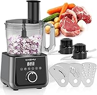 CKEMU 12-Cup Smart Food Processor 600W, 11 Speeds French Fry Slicer Shredder Chopper Kneader for Meat Veggies Cheese