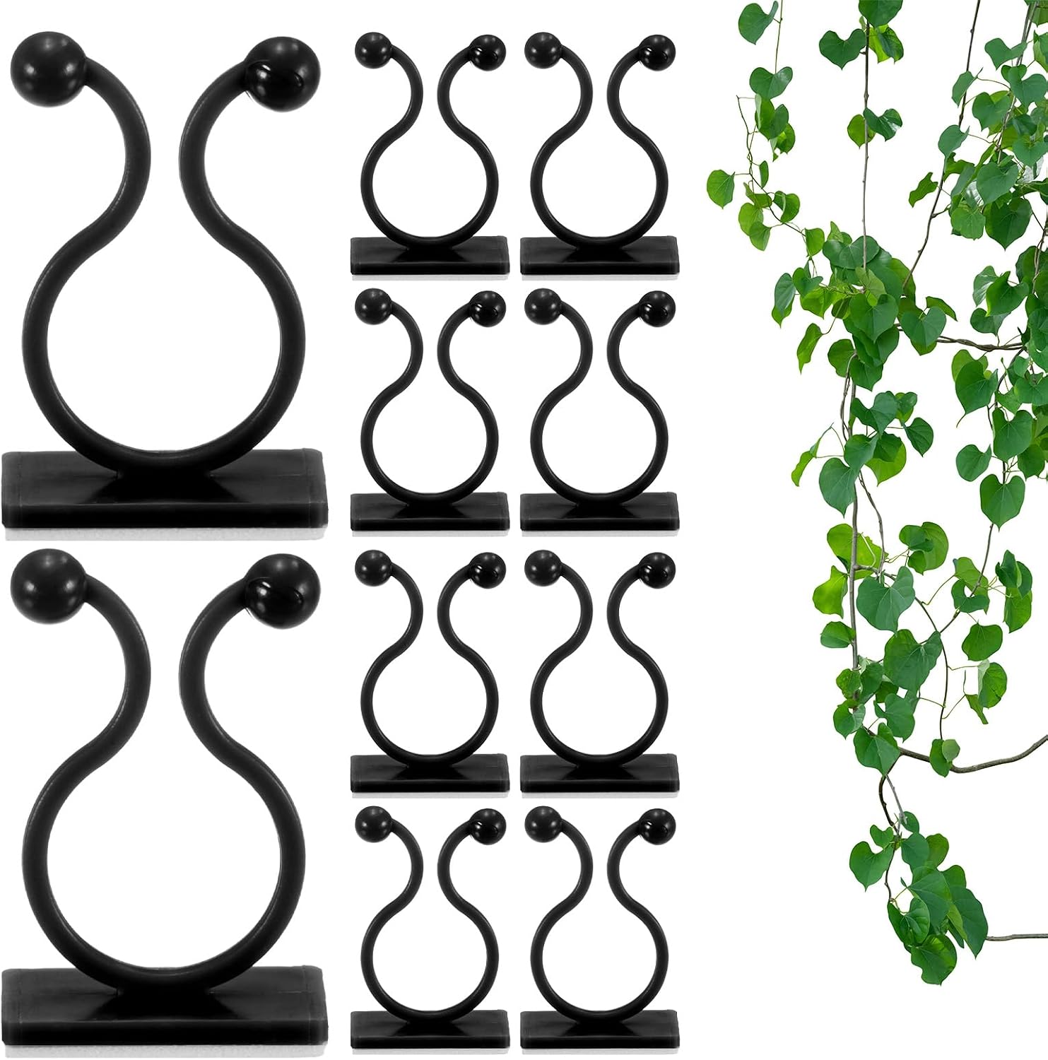 M METERXITY 100-Pack Plastic Plant Wall Clips, 17mm/0.67Inch Garden Vegetable Plant Vine Wall Clips Sticky Hook, Self-Adhesive Plant Clips for Climbing Plants/Wire Fixing Supporting [Black]