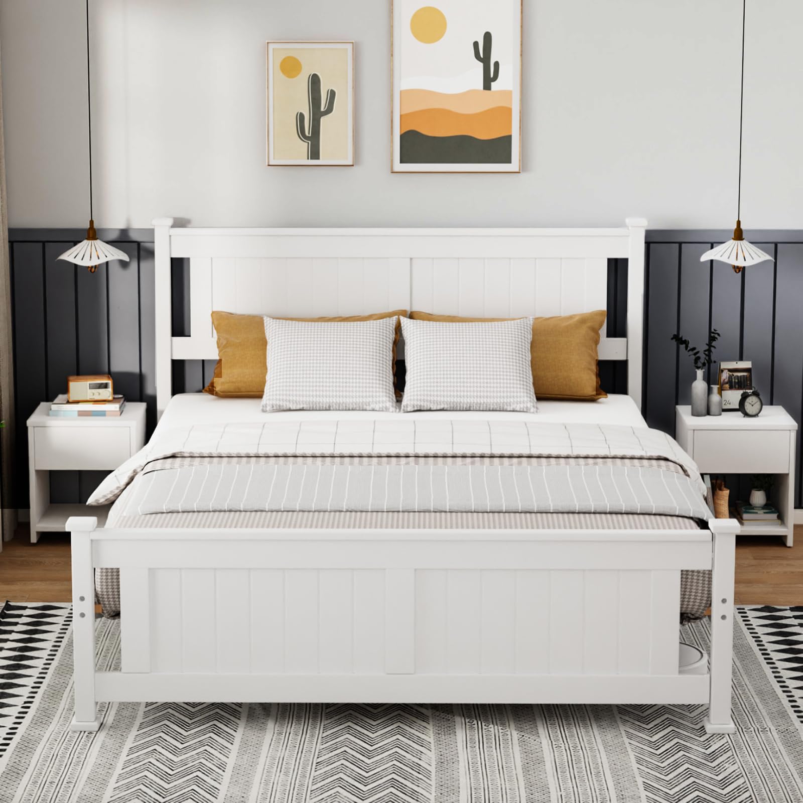 Bonnlo Full Size Solid Wood Platform Bed Frame with Headboard
