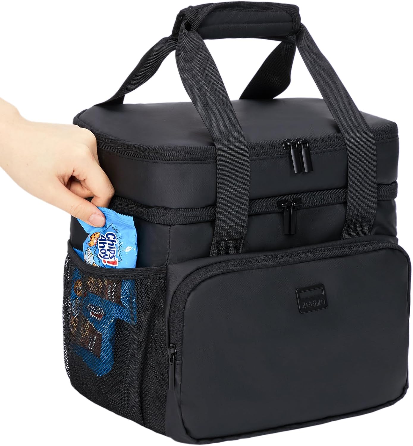 ZEEMO Soft Cooler Bag, Insulated Lunch Box, 12.5 L Ice Chest, Double Leakproof Layers, Waterproof and Collapsible Case for Work Outdoor Trip, Medium Size, Black