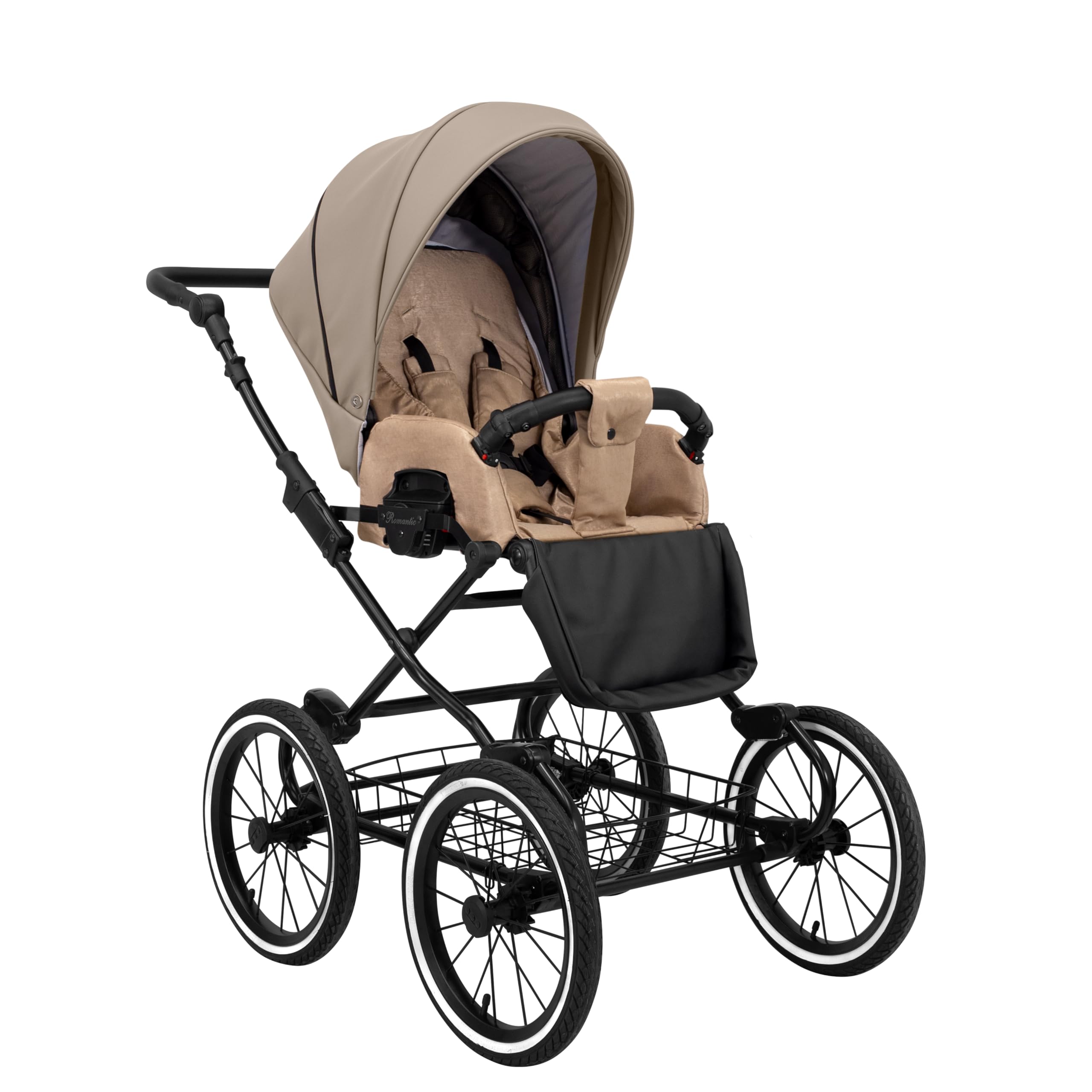 Poussette landau bébé 3 en 1 et 2 en 1 nacelle siège-auto bébé Kunert ROMANTIC retro 3en1 et 2en1 pousette 3 in 1 et 2 in 1 (cappucino eco- cadre noir, 3en1 Cosmo)