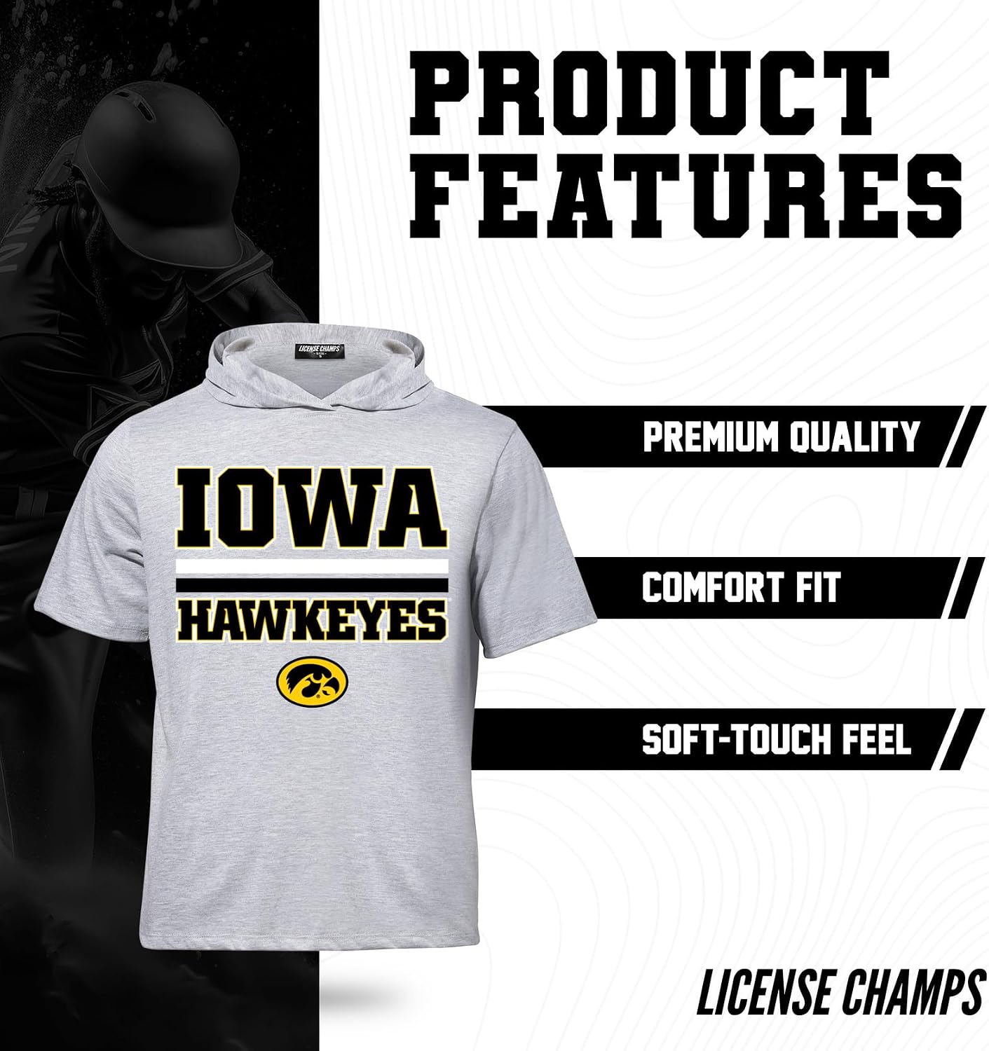 License Champs Men's Cotton Short Sleeve Hoodie | Hooded T-Shirt | Official NCAA Merch