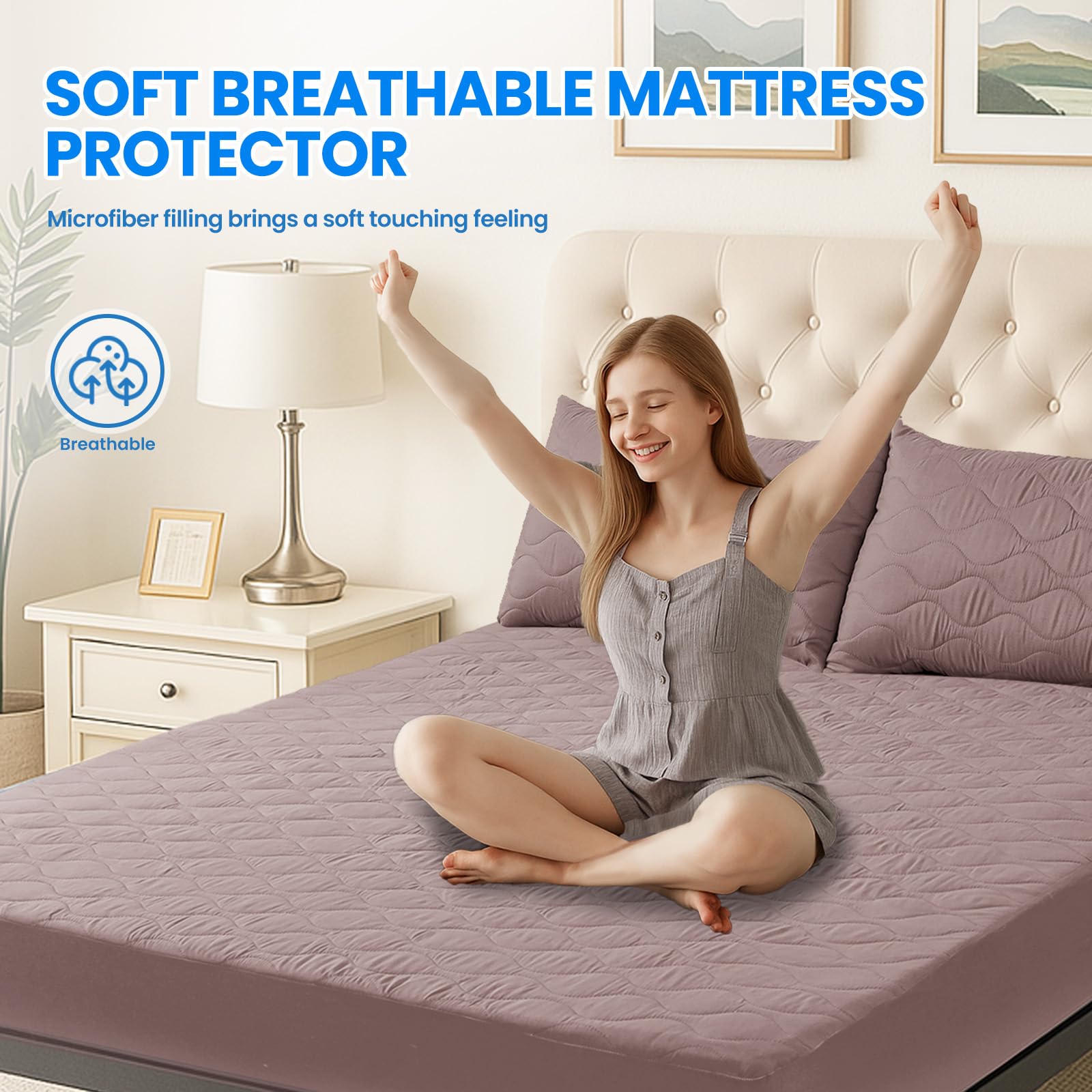 Ystyle Protege Matelas Impermeable 140x200cm Matelassé - Bonnet Jusqu'À 30cm avec Élastique Tout Autour - Protège Matelas Bruit Housses - Anti-Acariens Et Respirant, Soja