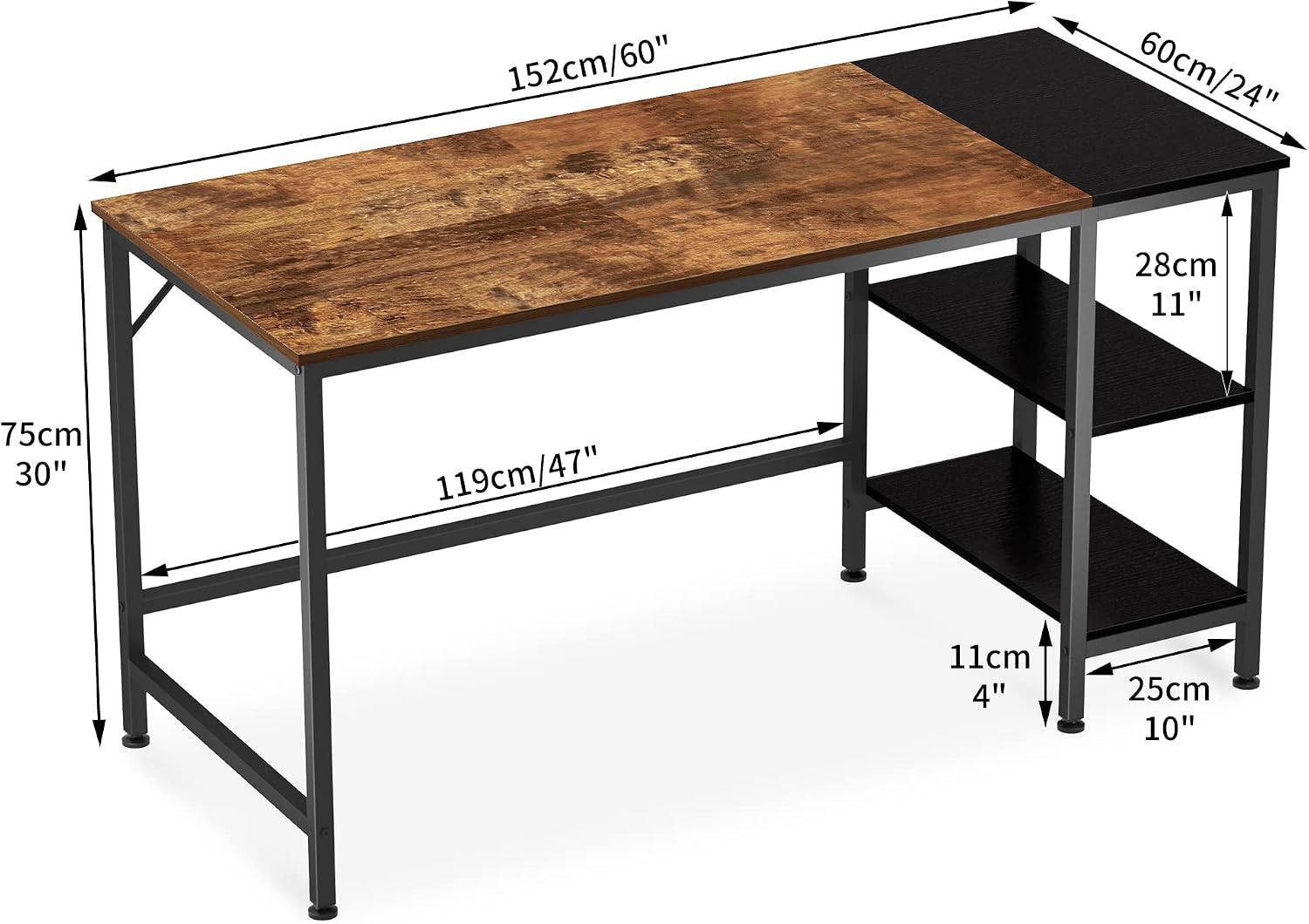 JOISCOPE Home Office Computer Desk,Small Study Writing Desk with Wooden Storage Shelf,2-Tier Industrial Style Laptop Table,Gaming Table with Splice Board,60 inches,(Vintage Oak Finish)