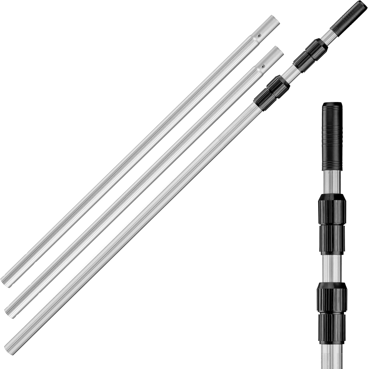 Swimming Pool Pole - 12 Feet Aluminum Telescopic Pool Pole for Cleaning // Telescoping Pool Extension Pole // Adjustable Pool Cleaning Stick for Brush, Skimmer, Vacuum - Inground & Above Ground Pools