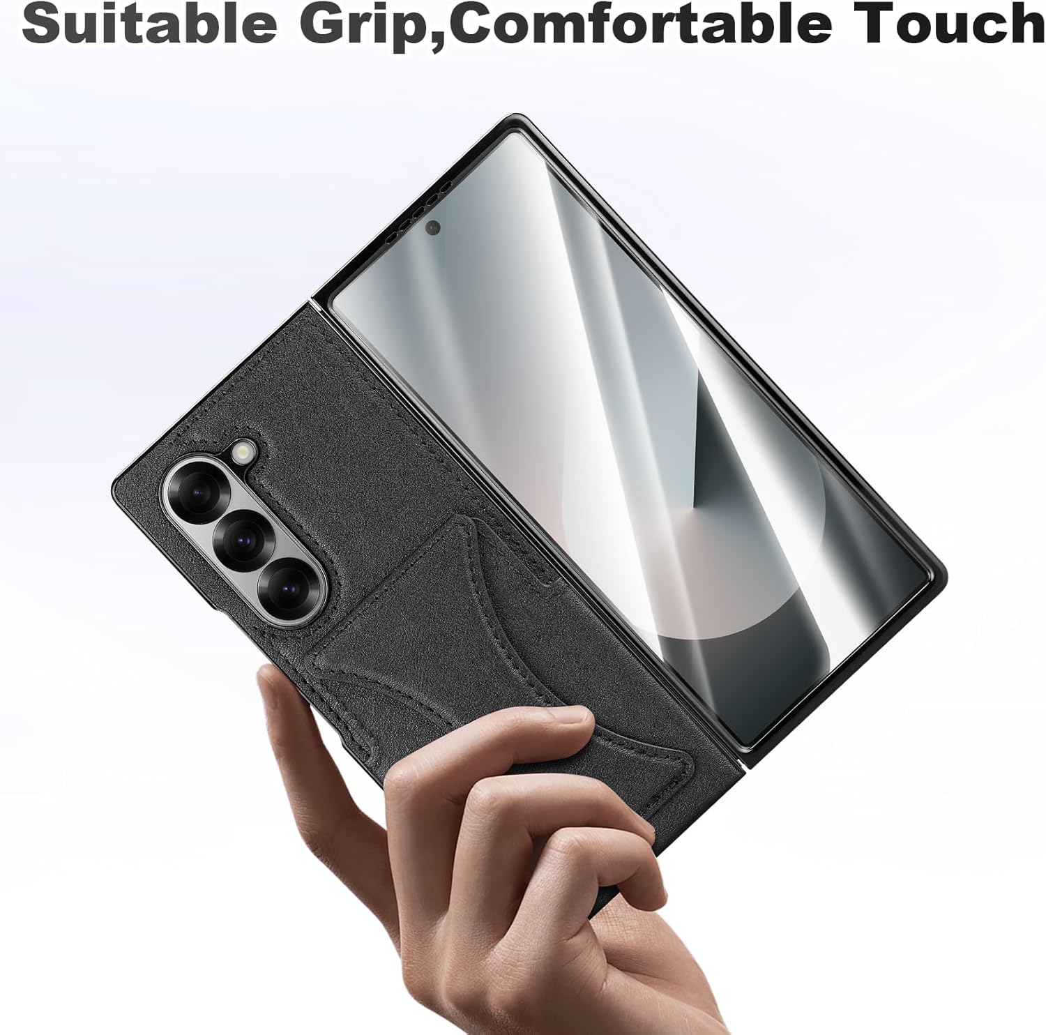 Vofolen for Samsung Galaxy Z Fold 6 Case Wallet with Card Holder Built-in Screen Protector PU Leather Full Body Heavy Duty Shockproof Protective Flip Cover Kickstand for Z Fold 6 for Men Women-Black