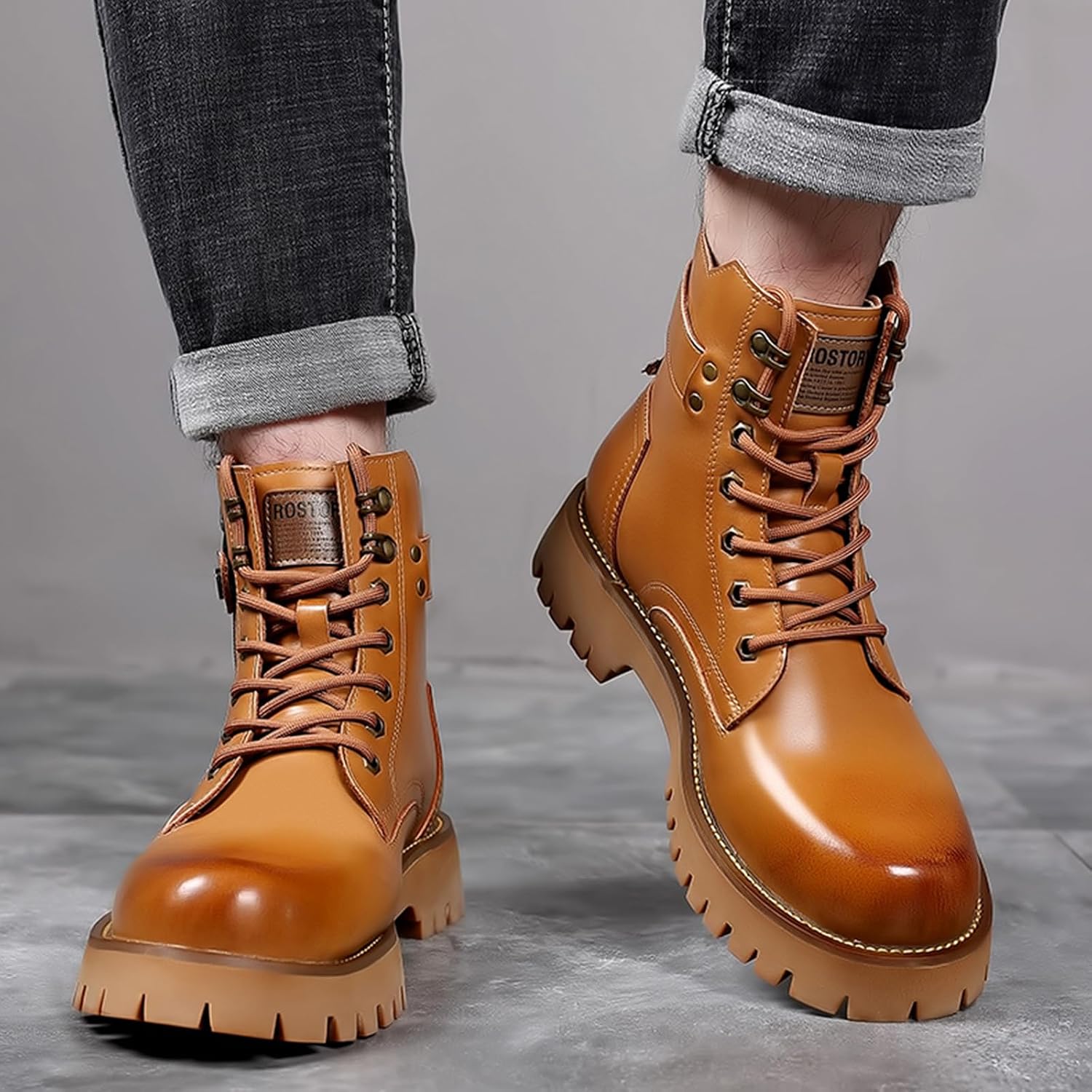 Chukka Ankle Boots for Men's Lace-up Chunky Platform High Top Side Zipper Combat Boot with Buckle Comfort Round Toe Non-Slip Lug Sole Casual Business Work Outdoor Ankle Booties