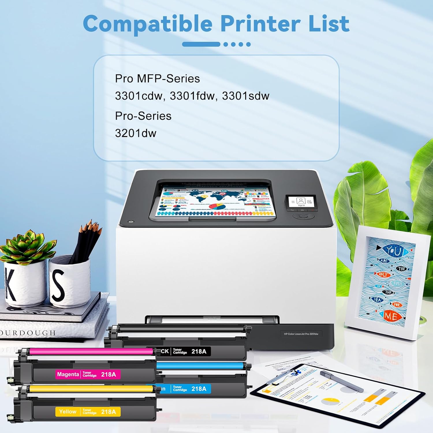 218A Toner Cartridges Compatible with HP 3301 Toner 218A 218X Color Laser Jet Pro MFP 3301fdw 3301cdw 3201dw 3301sdw Printer for HP 218A W2180A Ink Toner Cartridge 4Pack(Black Cyan Yellow Magenta)