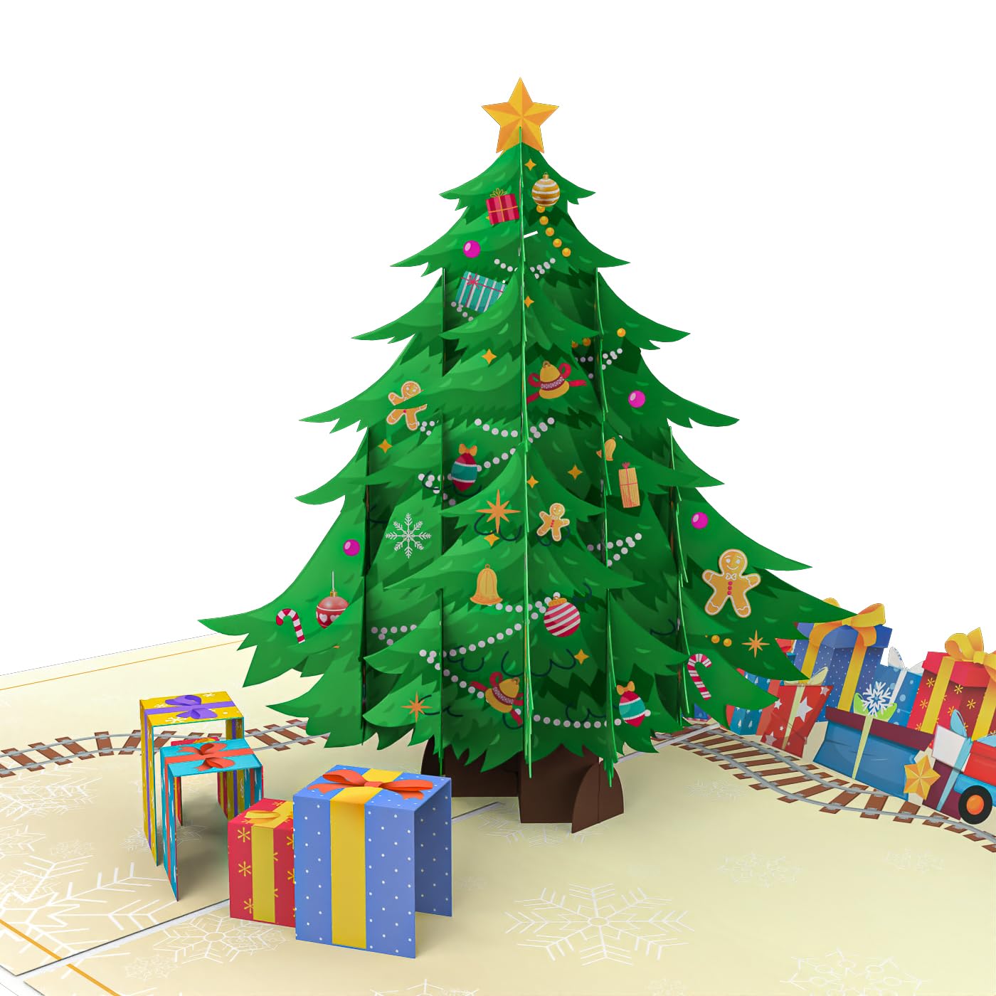 LIMAH® Pop-up Christmas Card Christmas Tree, 3D Card for Christmas with Christmas Tree Play Train and Gifts, Funny Gift Idea