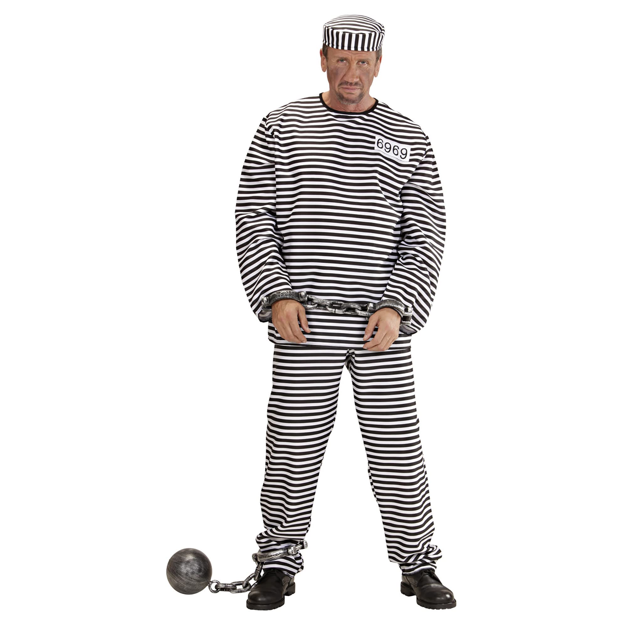 Mens Convict Costume Large UK 42/44" for Prisoner Jail Fancy Dress