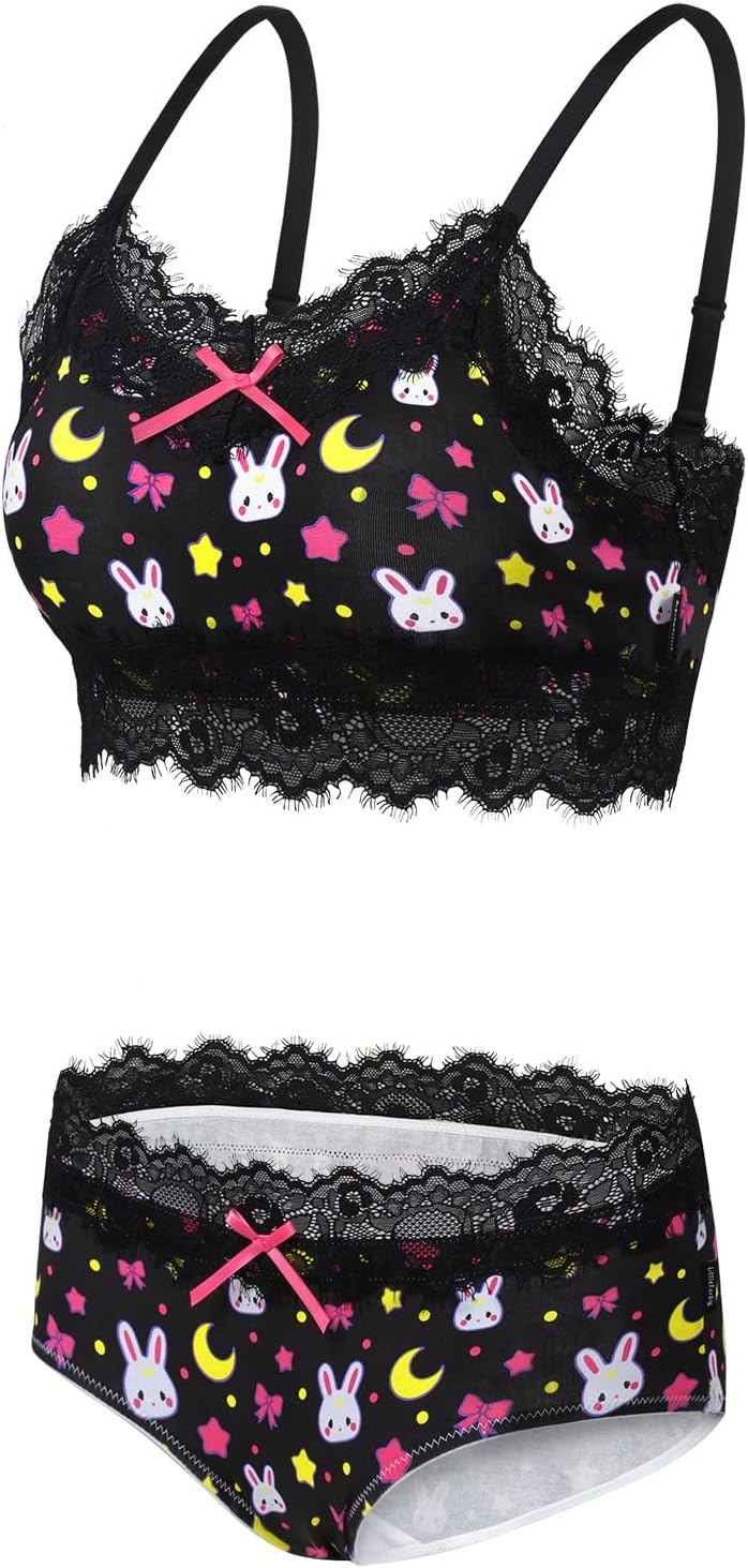 Littleforbig Lacy Trim Women Nightwear Strap Sleepwear Cami Top Shorts Lingerie bralette loungewear Set - Sweet Usagi