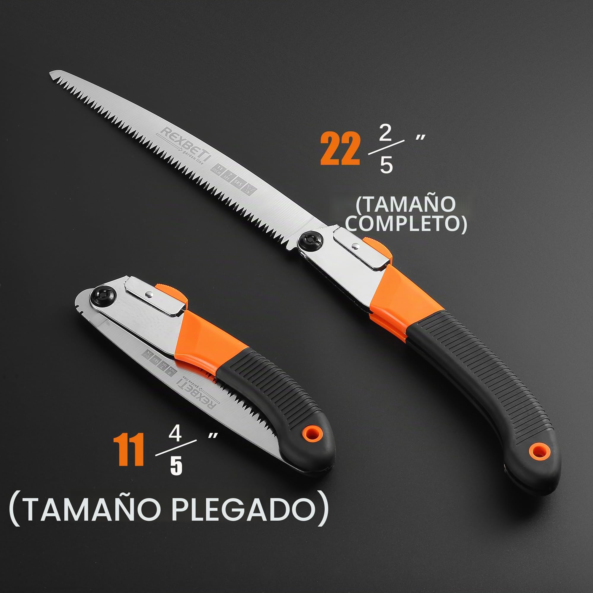 REXBETI Sierra plegable, sierras de mano de hoja extra larga de 11 pulgadas para campamento de madera, sierras de podar de madera seca con dientes duros, acero SK-5 de calidad, regalos para hombres