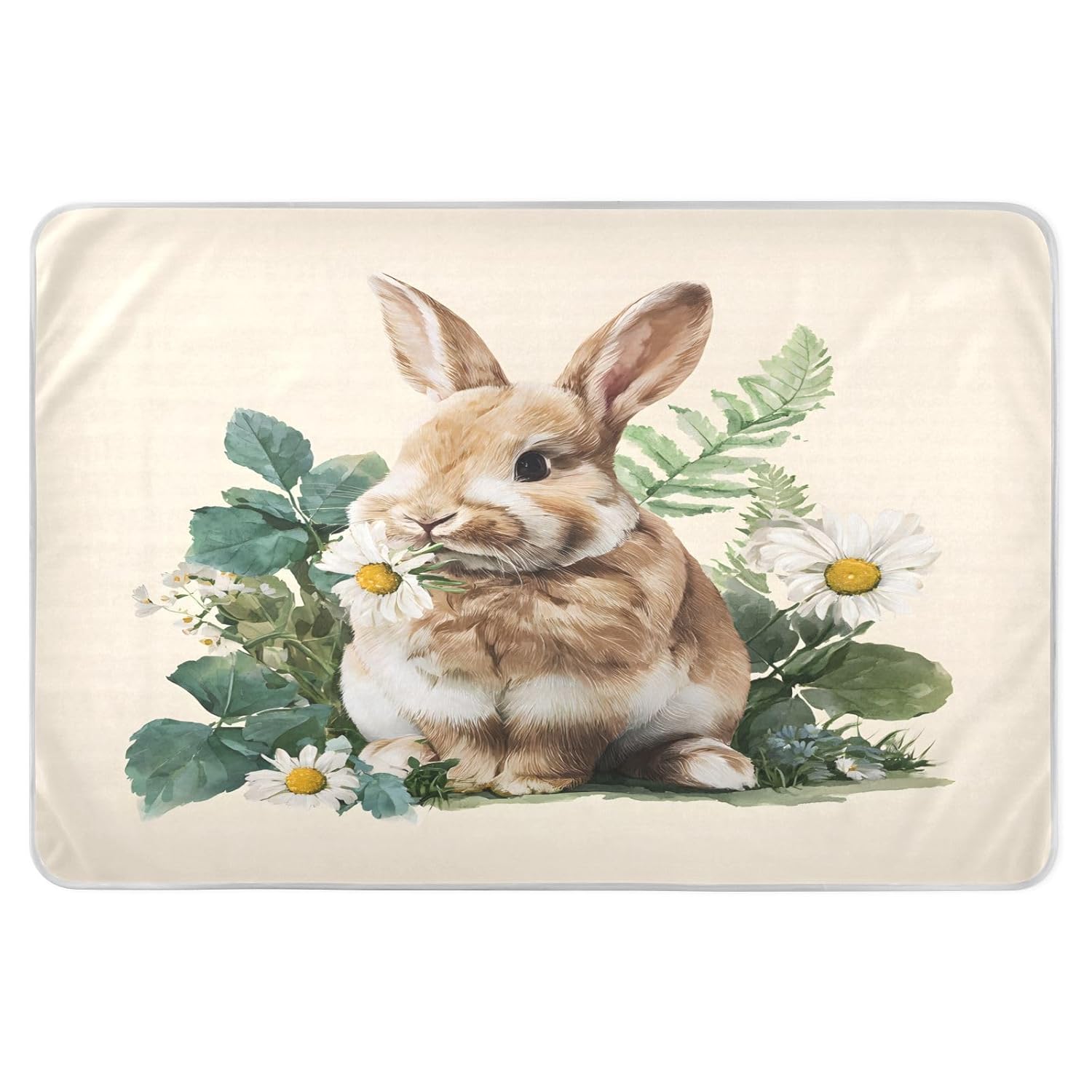 Brown and White Bunny with Daisies Change Mat, Diaper Changing Pads for Baby, 3Layers Waterproof Change Pad Foldable Absorbent Mats for Women, Reusable Incontinence Underpads for Patient 34''x52''