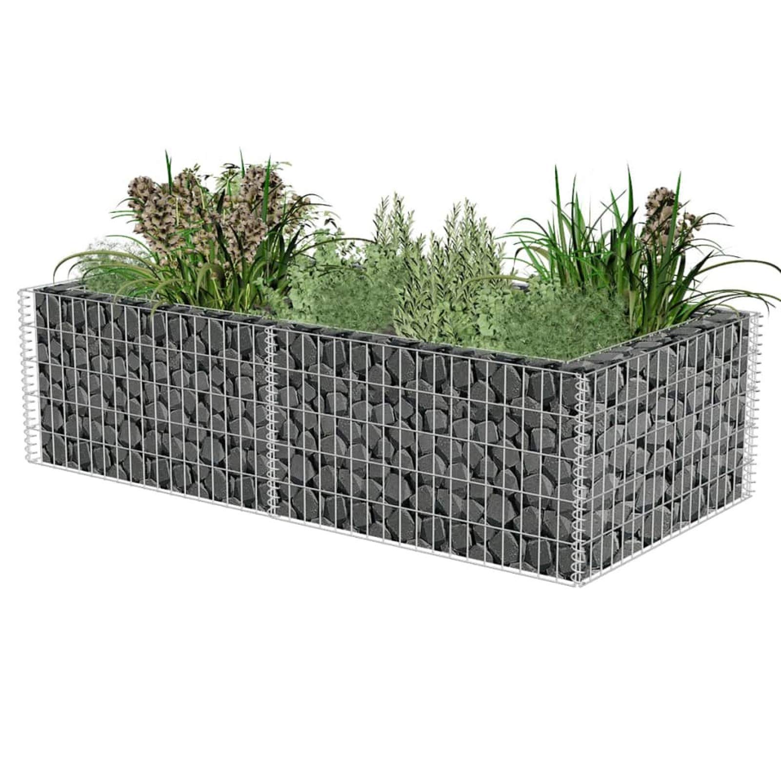 Festnjght Jardinera Exterior,Arriate de Gaviones,Gaviones de Piedra,Muro de Gaviones,Decorativos para Jardin Patio,Acero Galvanizado 180 x 90 x 50 cm