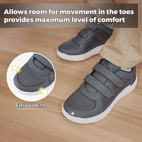 Miniatura 11 de FitVille Zapatos para diabéticos para hombre extra anchos, zapatos diabéticos para hombre para neuropatía, pies hinchados, alivio del dolor