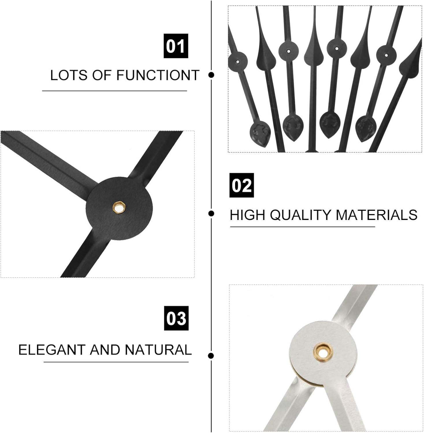 DOITOOL 4PCS Wall Clock Extra Long Hands Non Ticking Wall Clock Movements Mechanism, Clock Pointers Clock Hands Quartz Motor Kit DIY Clock Accessories for Repair Parts Replacement, Black