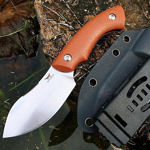 WATCHMAN WF220 EDC Cuchillo de hoja fija 14C28N Mango de micarta de acero con vainas Kydex para actividades al aire libre Camping (marrón)